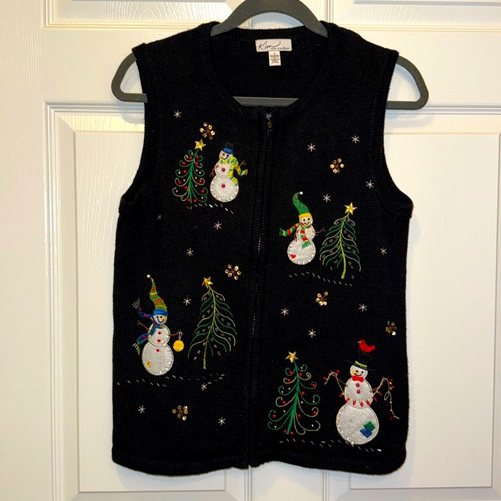 Kim Rogers Christmas Vest Sz small Embroidered Snowmen zipper